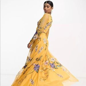 ASOS DESIGN lehenga wisteria embroidery in mustard